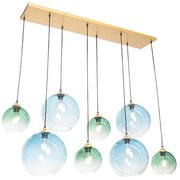 Lampada a sospensione smart ottone con vetro blu e verde 8 luci incl. 8 Wifi G95 - Sandra