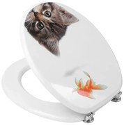 Copriwater universale in legno MDF stampato miao e cerniere regolabili