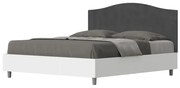 Letto contenitore da 160x200 in legno bianco e testata in microfibra grigio Grace