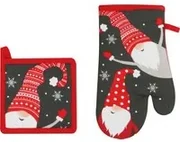 Set guanto e presina gnomi Natale grigio scuro