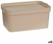 Scatola portaoggetti con coperchio Beige Plastica 7,5 L 21,5 x 14,5 x 32 cm (12 Unità)