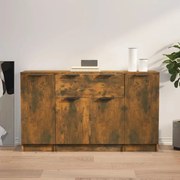 Credenze 3 pz rovere fumo in legno multistrato