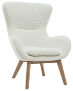 Poltrona scandinava in tessuto bianco con lana effetto riccia e legno ESKUA