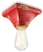 Plafoniera Vintage Quadrata Piccola Ceramica Rossa 1 Luce E27