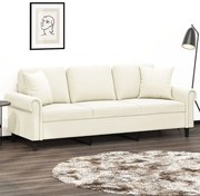 Divano A 3 Posti Con Cuscini Crema 180 Cm İn Velluto /