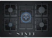Bosch - PPQ7A6B90 Piano cottura a gas, Serie 6, 5 fuochi, 75 cm, Vetro nero, vetro nero