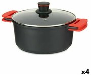 Casseruola con coperchio in vetro Ø 28 cm Nero Alluminio (4 Unità)