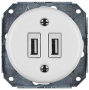 Bohemia-Design - Presa USB in porcellana stile retrò senza cornice, 2x USB-A, bianca