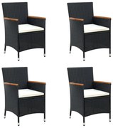 Sedie da pranzo per giardino 4 pz in polyrattan nero