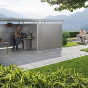 Casetta da giardino BIOHORT in acciaio Highline H4 grigio con porta doppio battente, superficie interna 7.56 m² e spessore parete 0.5 mm