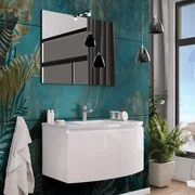 Mobile Bagno Sospeso 80 Cm Due Ante Specchio Con Illuminazione Led Savini Due "Giulia" Bianco Lucido