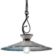 Lampadario Classico Ravenna Metallo Nero Ceramica Bianco Sfumato Arg. 31Cm 1 Luce E27