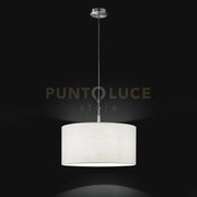 Round hotel sospensione 1 luce cromo con paralume in tessuto bianco...