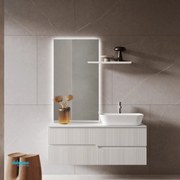 Mobile Bagno Sospeso Cannettato "Victor" Da 80 Cm Composto Da Due Cassetti Lavabo E Specchio