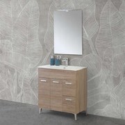 Mobile bagno a terra 80 rovere tropea con lavabo e specchio LED   Martha