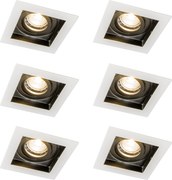 Set di 6 faretti da incasso moderni bianchi con nero regolabili - Carree