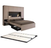 Letto con vani portaoggetti 140 x 190 cm Con LED Naturale e Nero + Rete - VELONA