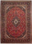 Kashan Tappeto 360 x 260 Rosso (Iran) Annodato A Mano