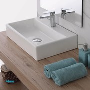 Lavabo D'Appoggio/Sospeso In Ceramica Da 52,5 Cm Bianco Lucido