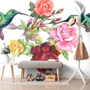 Carta da parati autoadesiva – Colibrì con fiori