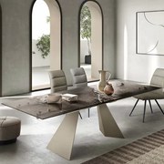 Tavolo allungabile 240 cm WATERS base in metallo Beige e piano in vetro Bronzo
