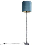 Lampada da terra grigio invecchiato paralume velluto blu 40 cm - SIMPLO