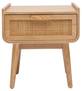 Comodino con cassetto in legno massello chiaro e motivo a intreccio in rattan L50 cm ATHÈNE