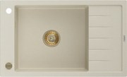 Mexen Elias lavello in granito a 1 vasca con gocciolatoio 795 x 480 mm, beige, sifone dorato - 6511791005-69-G