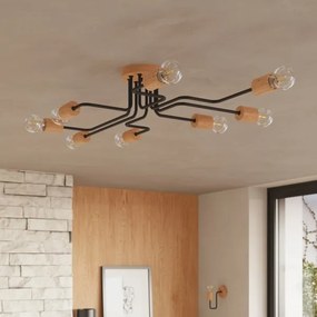 Sollux SL.1671 - Lampadario a plafone TIMBO 8xE27/15W/230V nero/beige/faggio