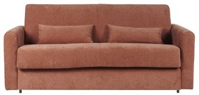 Divano letto 3 posti in tessuto effetto velluto color terracotta con materasso da 13 cm LETTO