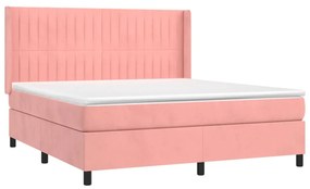 Letto a molle con materasso e led rosa 180x200 cm in velluto