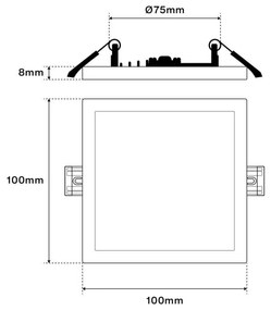 Pannello LED 8W da incasso Quadrato, Foro Tondo Ø75mm, CCT Colore Bianco Variabile CCT