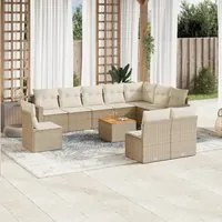 Set Divani da Giardino 11 pz con Cuscini Beige in Polyrattan 3224175