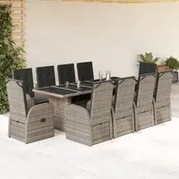 Set da Pranzo da Giardino 11pz con Cuscini in Polyrattan Grigio 3277620