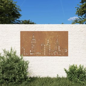 Decorazione Muro Da Giardino 105x55cm Skyline İn Acciaio Corten /