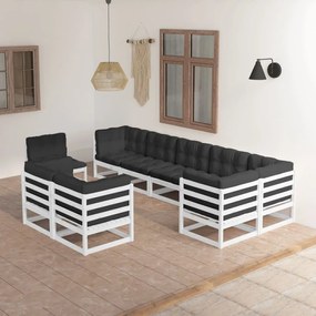 Set divani da giardino 9 pz con cuscini legno massello di pino