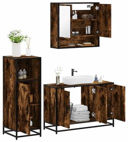 Set Mobili Da Bagno 3 Pz Rovere Fumo İn Legno Multistrato /