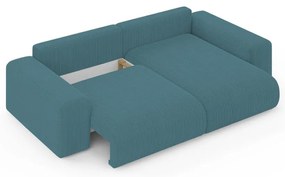 Divano angolare turchese allungabile/con contenitore con rivestimento in velluto a coste Luma – Ropez