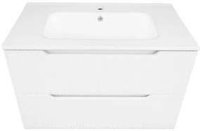 Mobile Da Bagno Cannettato 60 Cm Con Lavabo Specchio E Led LINE - Bianco Lucido