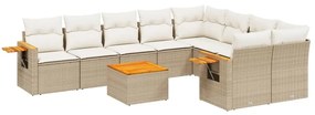 Set Divano da Giardino 10 pz con Cuscini Beige in Polyrattan