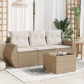 Set divano da giardino 4 pz con cuscini beige in polyrattan