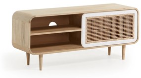 Kave Home - Mobile TV Georg 1 anta in legno massello di mango e canna da bambú da 120 x 50 cm