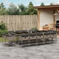 Set da Pranzo da Giardino 15 pz con Cuscini Grigio Polyrattan 3278179