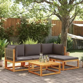 Set divano da giardino 5 pz con cuscini legno massello acacia