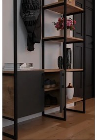 Mobile Ingresso Industrial 120x34x180 Con Scarpiera Appendiabiti E Ripiani Yago Antracite E Rovere