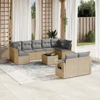 Set Divano da Giardino 10 pz con Cuscini Beige in Polyrattan 3252966