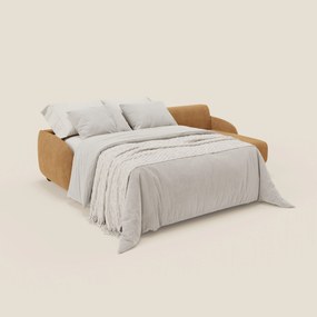 Giglio divano letto angolare con materasso alto 18 cm e penisola contenitore in morbido bouclé impermeabile T07 arancio