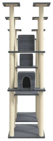 Albero per gatti con tiragraffi in sisal grigio scuro 174 cm