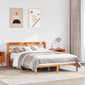 Giroletto Con Testiera Marrone Cera 140x190 Cm Massello Pino /