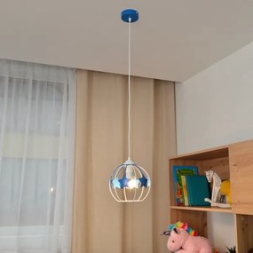 Lampadario a sospensione per bambini STARS 1xE27/15W/230V blu/bianco